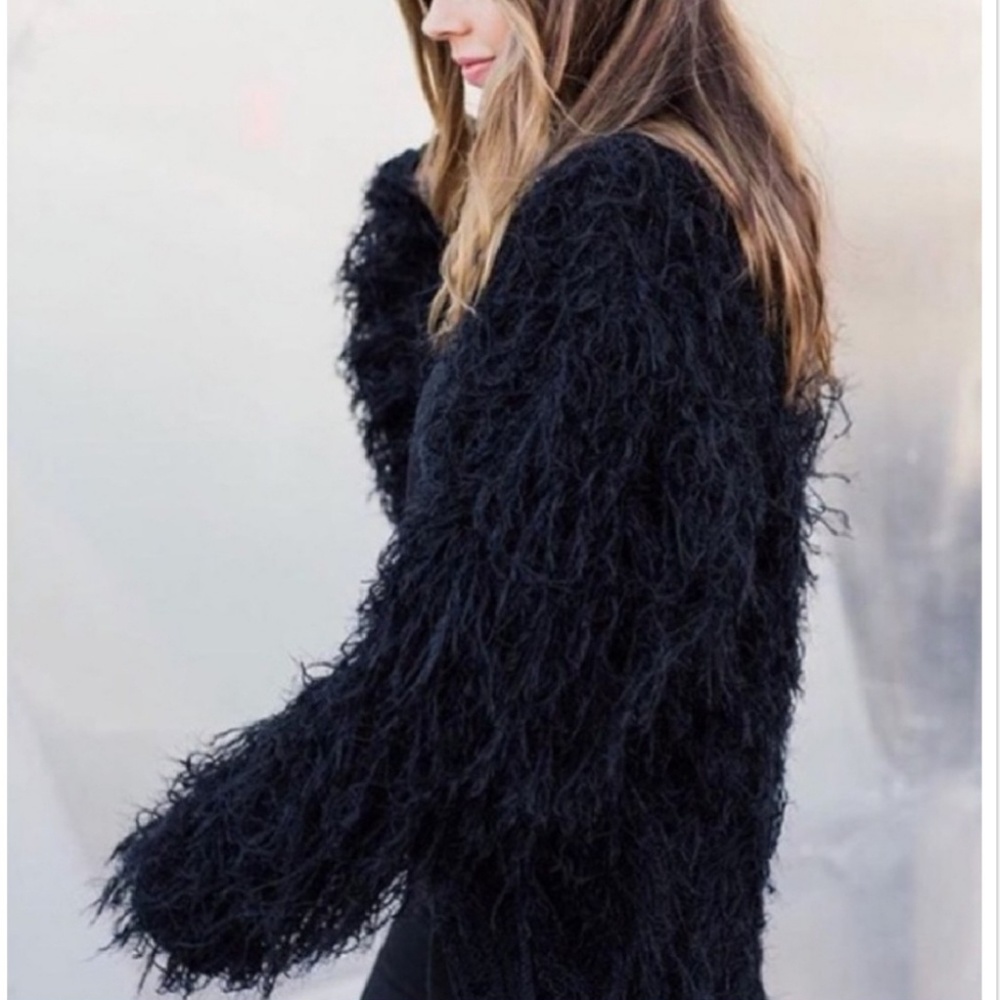 BOHO BLACK  FUZZY KNIT SWEATER JACKET